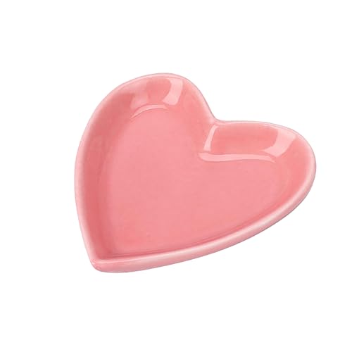 Pink Jewelry Dish Heart Ring Key Holder Trinket Tray Ceramic Jewelry Dish Small Ring Plate Catch All Tray Cute Trinkets Dish - color: Pink