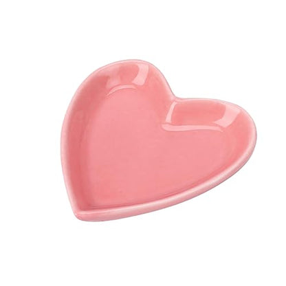 Pink Jewelry Dish Heart Ring Key Holder Trinket Tray Ceramic Jewelry Dish Small Ring Plate Catch All Tray Cute Trinkets Dish - color: Pink