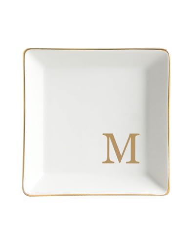 Personalized Jewelry Dish Tray with Initial, Gifts for Women Bride | Gift Box, Birthday Valentines Mother's Day Christmas Engagement Wedding Bridesmaid Gifts Monogrammed Aesthetic Decorat - color: M
