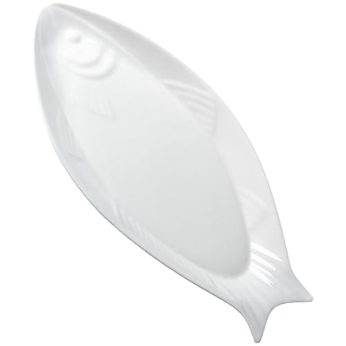 Hemoton Ceramic Fish Platter Oval Fish Plate White Oval Steamed Plate Food Serving Tray for Home Hotel Restaurant Shaped 18inch - size: 45.50X22.00X3.00CM
