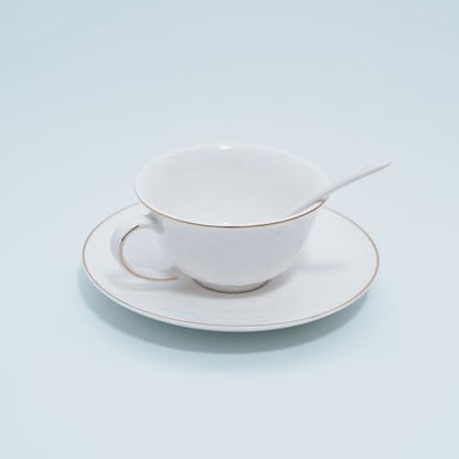 Bone China Tea Cup and Saucer Set with Spoon，Elegant Floral Tea Cup Set (7 oz)，British Coffee Latte Mug - color: white-B
