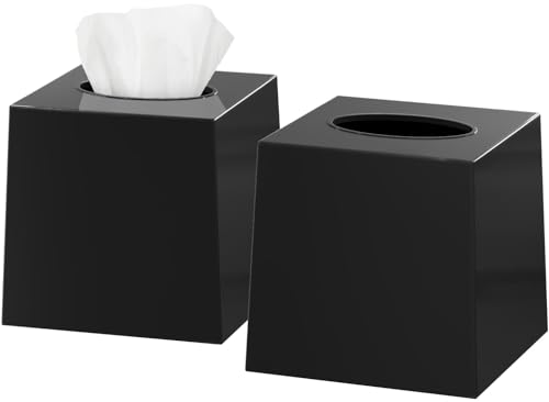 2 Pack Black Tissue Box Cover – Square Tissue Box Holder for Bathroom Accessories Countertop, Decorative Tissue Cover and Square Cube Holder for Modern Home, Office or Dresser Décor - color: 01 Black, size: 2 Pack