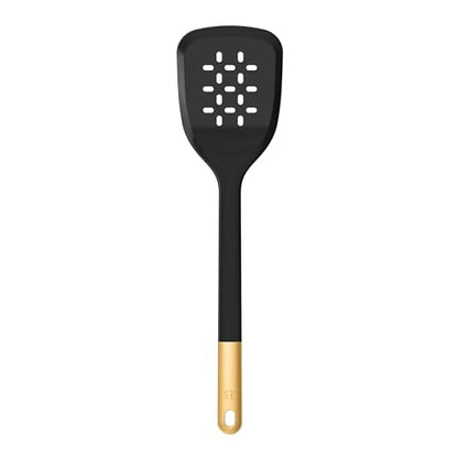 6 Piece Silicone Kitchen Utensil Set with Rotating Holder, Heat Resistant Cooking Tools, Nonstick Safe Spatula Spoon Turner Set with Storage Rack (Black Sesame) - color: Black Sesame