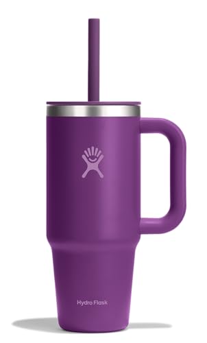 Hydro Flask Travel Tumbler with Handle, Lid and Straw - Insulated Stainless Steel in 24 Oz Beachplum Purple - color: BEACHPLUM PURPLE, size: 24 Ounces