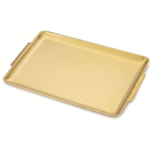 16.3" x 11" Large Serving Platters, Stainless Steel Heavy-Duty Large Serving Trays, Gold Rectangular Plates for Food, Fruit, Party, Wedding, Christmas, Chip and Scratch Resistant - color: Gold-40x28cm
