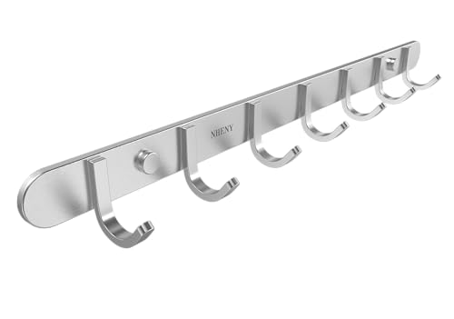 304 Stainless Steel Brushed Nickel Coat Hook Hanger Wall Mounted 17-Inch Towel Hook Rack with 7 Hooks, Easy Installation Rail for Bedroom, Bathroom, Foyer, Hallway, Office, Rust and Water Proof - size: 7S hooks