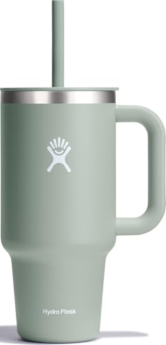 Hydro Flask Travel Tumbler with Handle, Lid and Straw - Insulated Stainless Steel in 32 Oz Agave - color: Agave, size: 32 Ounces