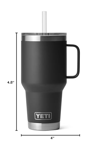 YETI Rambler 35 oz Tumbler with Handle and Straw Lid, Travel Mug Water Tumbler, Vacuum Insulated Cup with Handle, Stainless Steel, Black - color: Black, style: 35oz