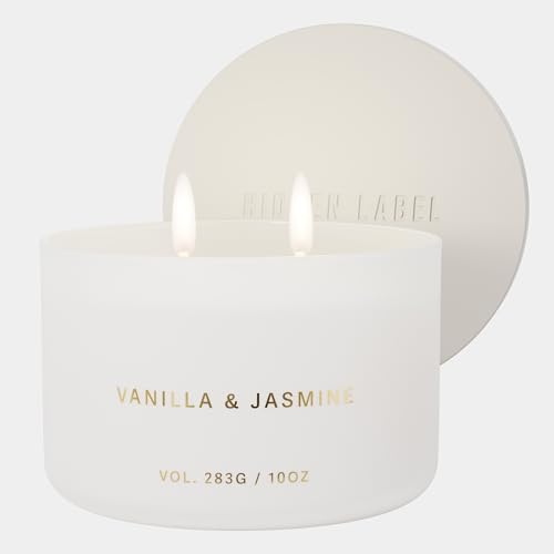 Hidden Label Vanilla Jasmine Scented Candle, 10 oz 2-Wick | Soy wax jar candle, up to 45 hours, warm floral scent for bedroom, bathroom, living room and gifting - color: Vanilla Jasmine