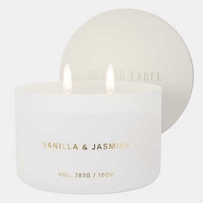 Hidden Label Vanilla Jasmine Scented Candle, 10 oz 2-Wick | Soy wax jar candle, up to 45 hours, warm floral scent for bedroom, bathroom, living room and gifting - color: Vanilla Jasmine