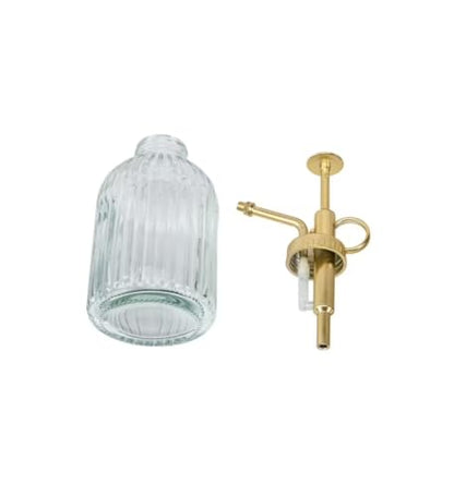 Vintage Vertical Striped Glass Plant Mister, Brass Pump Small Watering Spray Bottle for Succulent Indoor Plants