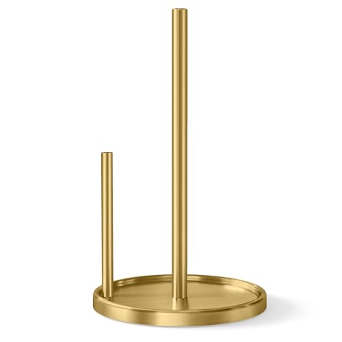 Jesginboo Paper Towel Holder Countertop, Gold Kitchen Paper Towels Holder, Paper Roll Holder with Weighted Base - color: Gold