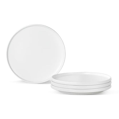 Ceramic Salad & Dessert Plates Set, 8 Inch, Set of 4, Modern White | Stoneware, Dishwasher & Microwave Safe, Small Dinner Plates, For Cake, Fruits, Waffle, Pasta, Salad - color: White, size: Salad Plates Set (4PCS)