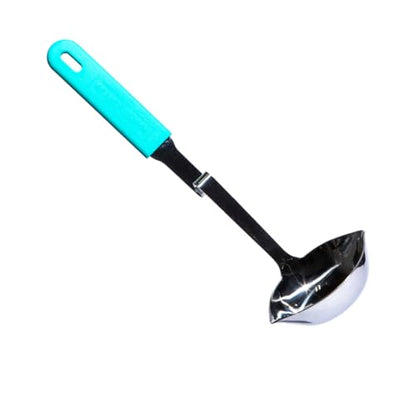 Souper Cubes Soup Ladle Stainless Steel with Silicone Grip & Pot Hook, Aqua | Durable Stainless Steel Ladle Hooks to Your Pot to Help Prevent Drips and Keep Counters and Stovetop Clean - color: Aqua, size: Ladle 1-Pack