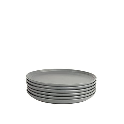 Double Line 8.25" Salad Plate, Set of 6, Matte Gray - color: Matte Gray, size: Salad Plate