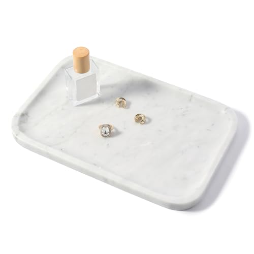 Marble Tray, 12"x8" Bianco Carrara Marble Vanity Tray for Countertop Bathroom Kitchen Dresser, Decorative Catchall Trays for Perfume Jewelry, Rectangular Stone Serving Tray - color: Bianco Carrara