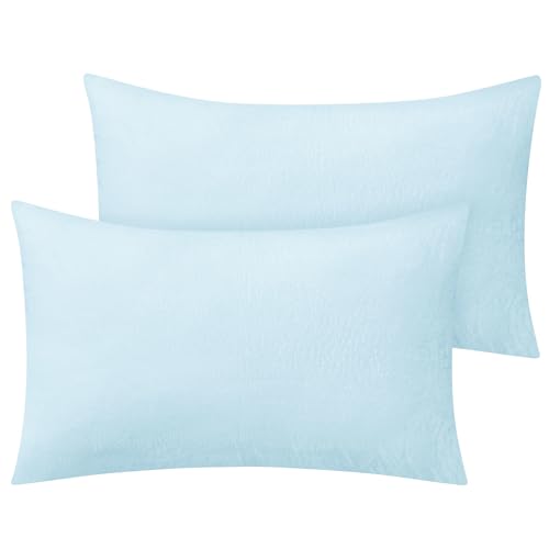 BEDELITE Flannel Pillowcases Standard Set of 2, Blue, 20x26 Inches | Super Cozy Fuzzy Velvet Pillow Shams with Zipper Closure, Soft Fleece Pillowcases for Bedroom, Sofa, Couch, All-Season Use - color: Blue, size: 26" x 20" (Pack of 2)
