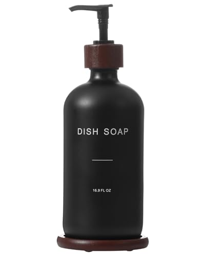 Glass Dish Soap Dispenser with Pump, Black | Refillable Soap Dispenser, Includes Tray, Soap Dispenser for Kitchen Sink, Modern Home Decor - color: Black D*1