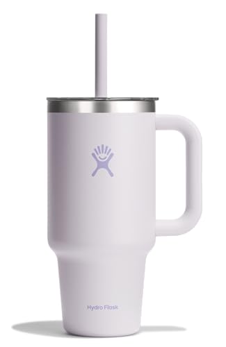 Hydro Flask Travel Tumbler with Handle, Clear Lid and Straw - Insulated Stainless Steel - color: CLOUD PINK, size: 32 Ounces
