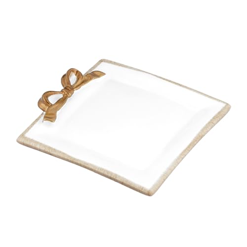 IBWell 4 Inch Jewelry Tray for Home Decor Vintage Bow-Knot Trinket Dish for Bedroom Vintage Square Vanity Tray for Dresser White Jewelry Dish Tray for Rings Bracelets Earrings - color: White