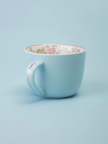 Porcelain Set of 2 Pastel Cups 8 oz with Saucers 5.75", Glamour by Marsseus Collection, Gift Box, Floral motif - color: Floral motif-4