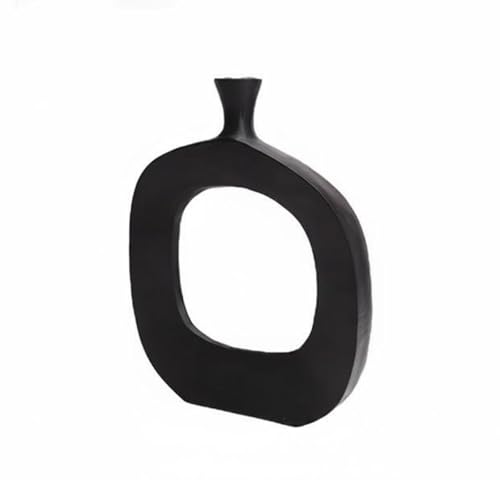 Decorative Vase Hollow Vase Donut Vase Tabletop Sculpture Aluminum Textured Finish Contemporary Look Suitable for Mantle Arrangements Coffee Tables, Black, Small - color: Black, size: Small