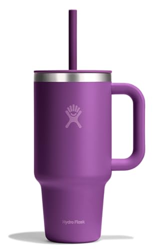 Hydro Flask Travel Tumbler with Handle, Lid and Straw - Insulated Stainless Steel in 32 Oz Beachplum Purple - color: BEACHPLUM PURPLE, size: 32 Ounces