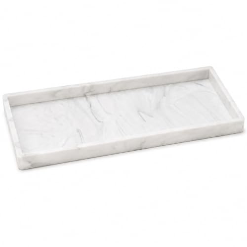 Vanity Tray for Bathroom Counter, Non-Slip Shatterproof Countertop Organizer Tray, Silicone Tray for Perfume, Jewelry, Keys, Cosmetics and Kitchen Storage, Marble-White 11.9 x 5.1 in - color: Marble-white, size: 11.9" x 5.1" x 0.8"