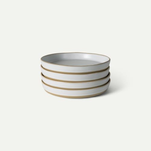 Mora Medium Dishes Set of 4, 35oz Ceramic Pottery Pasta Plate/Wide Bowls - Microwave, Oven and Dishwasher Safe - Cloud - color: Cloud