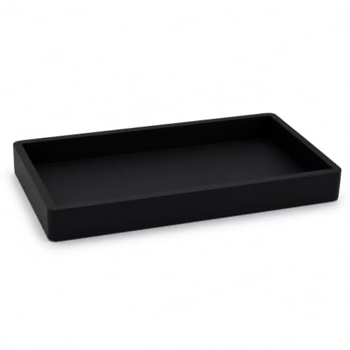 Vanity Tray for Bathroom Counter, Non-Slip Shatterproof Countertop Organizer Tray, Silicone Tray for Perfume, Jewelry, Keys, Cosmetics and Kitchen Storage, Black 7.9 x 4 in - color: Black, size: 7.9" x 4" x 0.8"