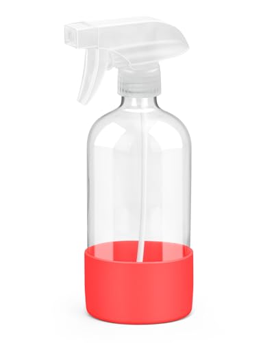 Rionisor Glass Spray Bottles with Silicone Sleeve Protection, Empty 16OZ Reusable Spray Bottles, Refillable Containers with Spray Nozzles for Cleaning Solutions, Plants and Essential Oils 1 Pack Red - color: Red, style: 1 Pack