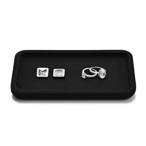 Black Microfiber Flat Jewelry Display Tray Catchall Organizer Dish | Scratch-resistant, perfect for jewelry storage, daily gadget organization, retail display and product photography - color: Black, size: 18 * 10 * 1.5cm