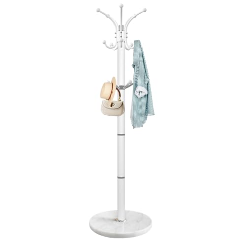 ZOZOE Metal Coat Rack Stand, Modern Coat Rack Freestanding with Natural Marble Base, 360° Rotary Design Coat Racks with 14 Hooks,White Coat Tree Hanger Stand for Bags,Hats,Entryway,Office - color: White 14 Hooks