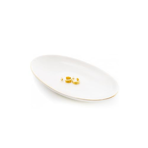 HANKOR Ceramic Key Bowl for Entryway Table, 7 x 4 Key Dish Tray Catch All Bowl, Small Decorative Bowl for Key Jewelry Ring, White - color: White