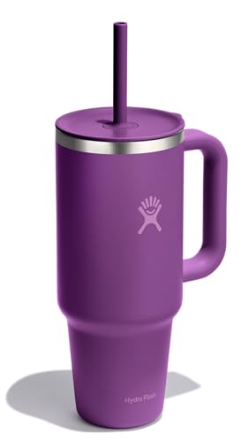 Hydro Flask Travel Tumbler with Handle, Lid and Straw - Insulated Stainless Steel in 40 Oz Beachplum Purple - color: BEACHPLUM PURPLE, size: 40 Ounces