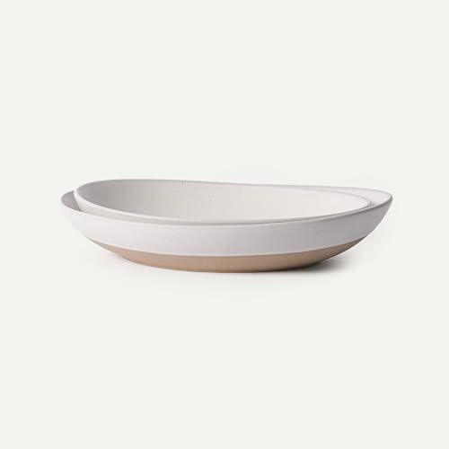 MORA Mega and Giant Serving Dishes Set of 2, 16 inch and 14 inch Ceramic Pottery Oval Platters - Microwave, Oven and Dishwasher Safe - Oat - color: Oat, size: Mega & Giant