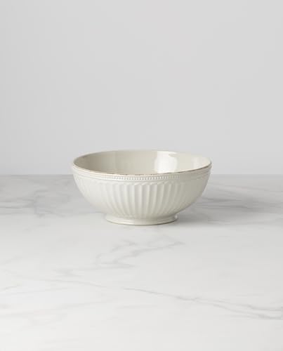Lenox French Perle Groove White Stoneware Serving Bowl | dishwasher safe, microwave safe | for salad or sides | entertaining, kitchen and dining essential, gift for women - style: Serving Bowl