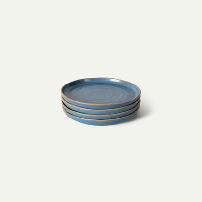 MORA Medium Plates Set of 4, 8.5 inch Ceramic Pottery Salad Plates - Microwave, Oven and Dishwasher Safe - Sky - color: Sky