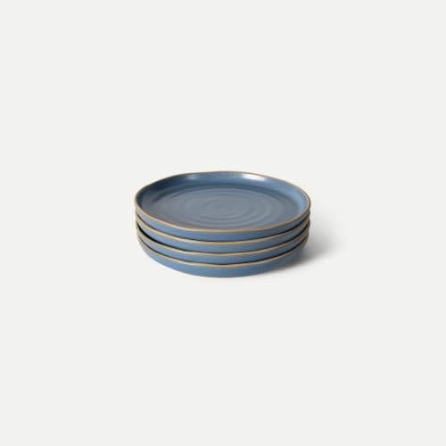 MORA Medium Plates Set of 4, 8.5 inch Ceramic Pottery Salad Plates - Microwave, Oven and Dishwasher Safe - Sky - color: Sky