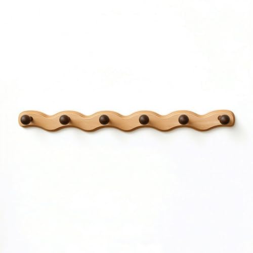 Hook Wooden Coat Rack with 6 Pegs Solid Wood Wall Hanger Rail Peg Rack Organizer Entryway Hanging Bar Carved Finish, 6 Hooks - Auspicious Cloud Beech Wood + Black Walnut Wood - style: 6 Hooks - Auspicious Cloud Beech Wood + Black Walnut Wood