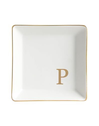 Personalized Jewelry Dish Tray with Initial, Gifts for Women Bride | Gift Box, Birthday Valentines Mother's Day Christmas Engagement Wedding Bridesmaid Gifts Monogrammed Aesthetic Decorat - color: P