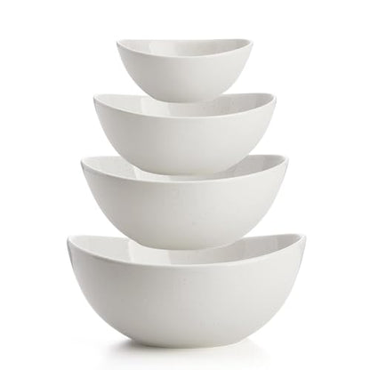 Sweese Porcelain Bowl Set - Serving, Prep, Salad, Dishwasher Microwave Safe, 10/18/28/42 oz, White Grey - color: White Grey