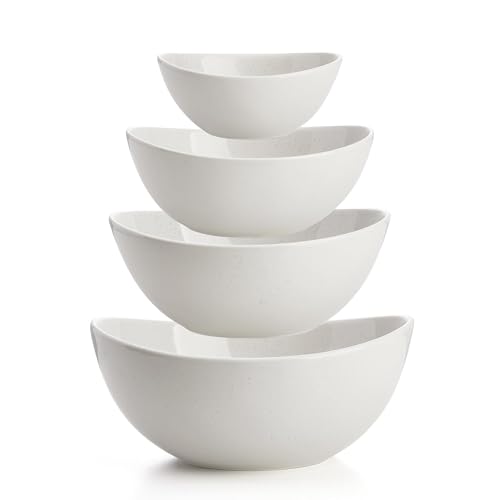 Sweese Porcelain Bowl Set - Serving, Prep, Salad, Dishwasher Microwave Safe, 10/18/28/42 oz, White Grey - color: White Grey