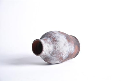Handmade Rustic-Style Ceramic Decorative vase, Dimensions 8.3 x 5.5 inches, Featuring Distressed Gray and Terracotta hues, Suitable for Rustic, Country, and Various Decor Styles.