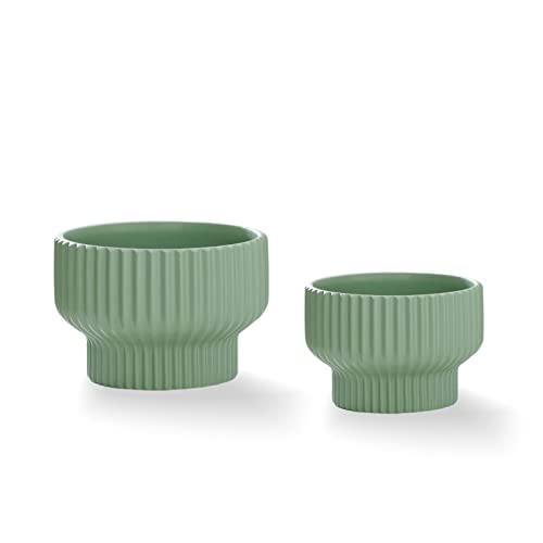 Puoyik 2 Piece Set of Flower Pots 8/6 inches, Ceramic Flower Pots with Drainage Holes, Indoor and Outdoor Plant Flower Planter (7.8/5.9 Green) - color: 7.8/5.9 Green