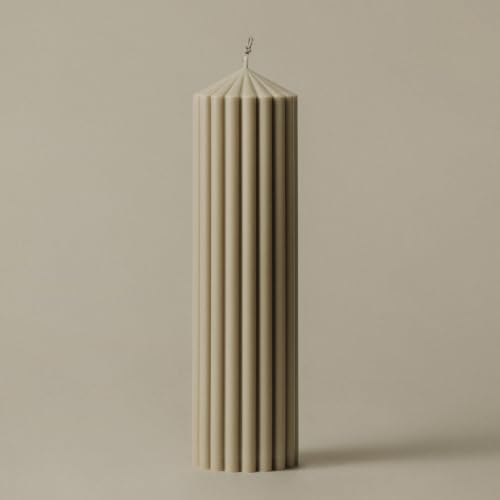 LAWA Ribbed Peak Pillar Candle - Large Beautiful Handmade Pillar Scented Soy Wax Candle Elegant Bubble Aesthetic Candle Housewarming Gift Home Room Shelf Decor Idea Olive Beige (Large) - color: Olive Beige, size: Large