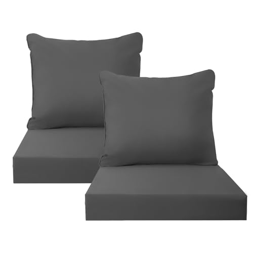 PatioGlow Outdoor Seat Cushion Set, 19" x 19" x 3", Set of 2, Water-Resistant & Fadeness Patio Furniture Cushions with Removable Cover & Ties, Thick Deep Seating Pads for Outside Sofa Couch, Grey - color: Grey, size: 19" x 19" x 3"