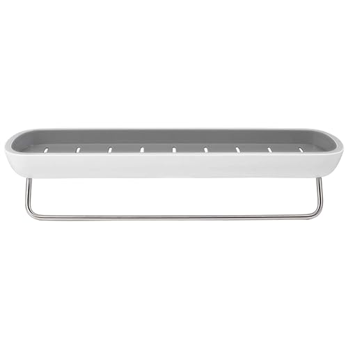 Bathroom Organizer - Wall Mounted Shower Caddy Shelf - with Towel Bar - Extra Strong Self Adhesive - No Drilling - Easy Drainage - Rustproof. (White/Gray) - color: White / Gray