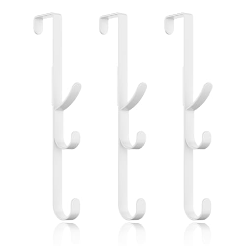 Over the Door Hooks hanger,over the door towel hook Organizer hanging for coat clothes backpack hat purse Metal Towel Rack Back of Shower for Bathroom,Dorm,Bedroom,Kitchen,Office Closet (White-3Packs) - color: White, size: 3 Pack