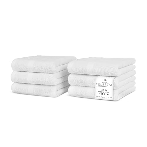 Villa Celestia Cotton Washcloths Set of 6, 12x12 Inch, 100% Ring-Spun Combed Cotton, Soft Absorbent Quick-Dry Wash Cloths for Face and Body, Oeko-TEX Certified, Hotel & Spa Quality, White - color: White, size: Washcloth - Pack of 06